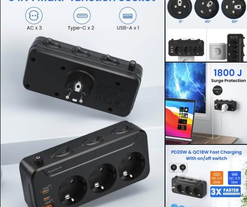 La solución perfecta para cargar múltiples dispositivos: regleta de enchufes USB C con carga rápida y protección contra sobretensión