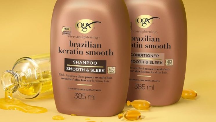 Descubre los beneficios del set de champú y acondicionador OGX Ever Straightening + Brazilian Keratin Smooth para alisar y suavizar tu cabello rizado