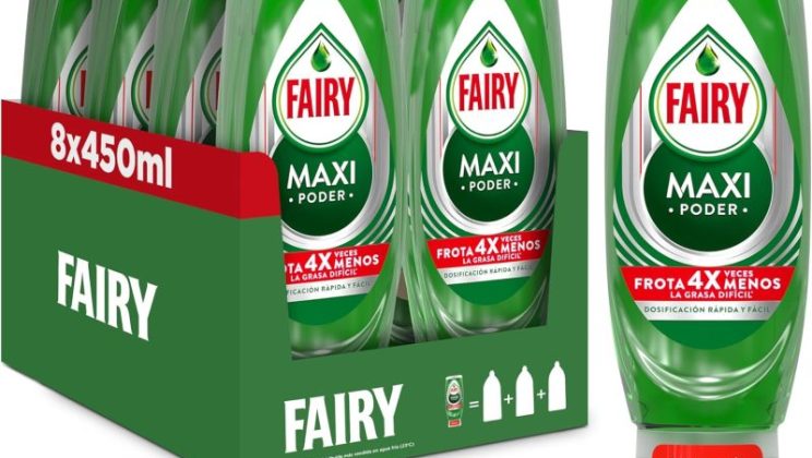 Fairy Maxi Poder: la solución eficaz para limpiar platos, ollas y sartenes grasientos (PACK 8 x 450 ml) con un 🔻– 45 % de descuento
