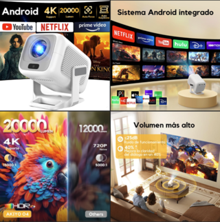 🎈 Proyector 4K AKIYO O4 con Android TV 🔻–32 % Ahora por 🎥53,03 € + CÓDIGO