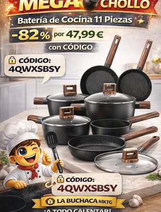 💥 MEGA CHOLLO Batería de Cocina 11 Piezas 🔻–82 % por 🍳47,99 € con CÓDIGO