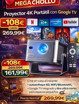 🎈 MEGA CHOLLO Proyector 4K Portátil con Google TV 🔻–108 € por 📽️161,99€ con el CUPÓN