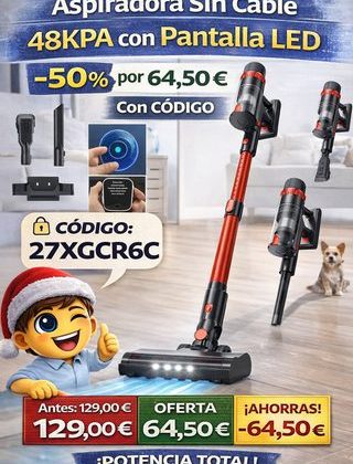 🧹 Aspiradora Sin Cable 48KPA con Pantalla LED 🔻–50 % por 🧼64,50 € Con CÓDIGO