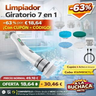 🎯 Limpiador Giratorio 7 en 1 🔻–63 % por 🧼18,64 € ¡Con CÓDIGO!